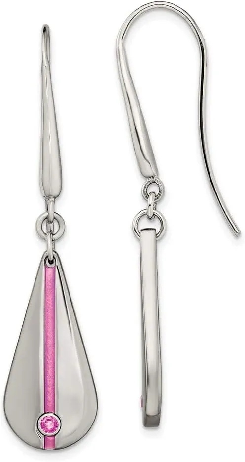 Real Titanium Pink Anodized with Pink Sapphire Teardrop Earrings