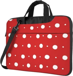 Red And White Polka Do Waterproof 13-15.6 Inch Laptop Bag For Man And Women, Computer Messenger Bag, Trendy Shoulder Strap Design