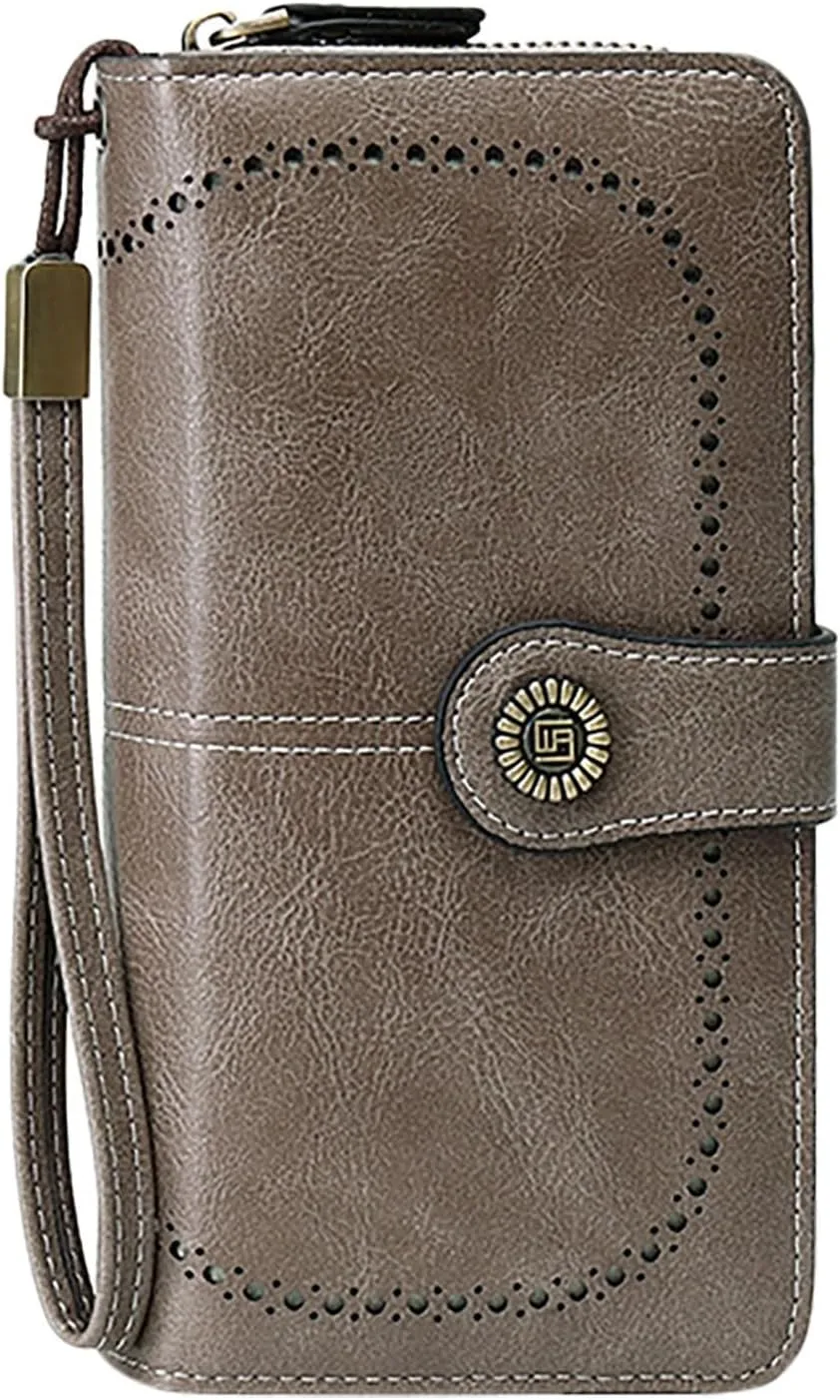 Rfid Wallet Women,2024 New Leather Wallet Wristlet for Women,Large Capacity Zip Around Bifold Rfid Blocking Credit Card Wallet Clutch Purses,Travel Wallet for Ladies Girls Women Mom
