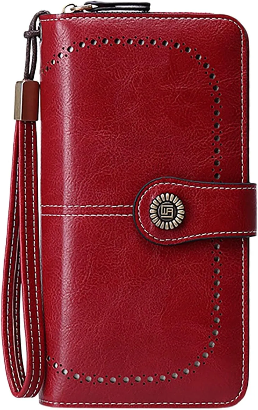 Rfid Wallet Women,2024 New Leather Wallet Wristlet for Women,Rfid Blocking Zip Around Large Capacity Bifold Credit Card Wallet Clutch Purses,Travel Wallet for Ladies Women Mom Girls
