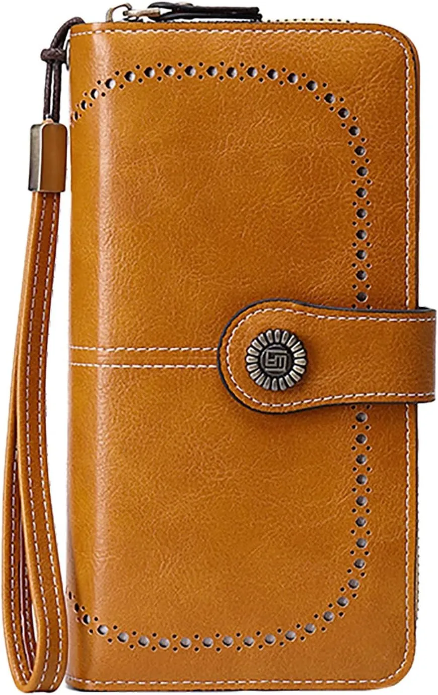 Rfid Wallet Women,Leather Wallet Wristlet for Women,Bifold Zip Around Large Capacity Rfid Blocking Clutch Purses Credit Card Holder,Travel Wallet for Women Mom Girls Ladies