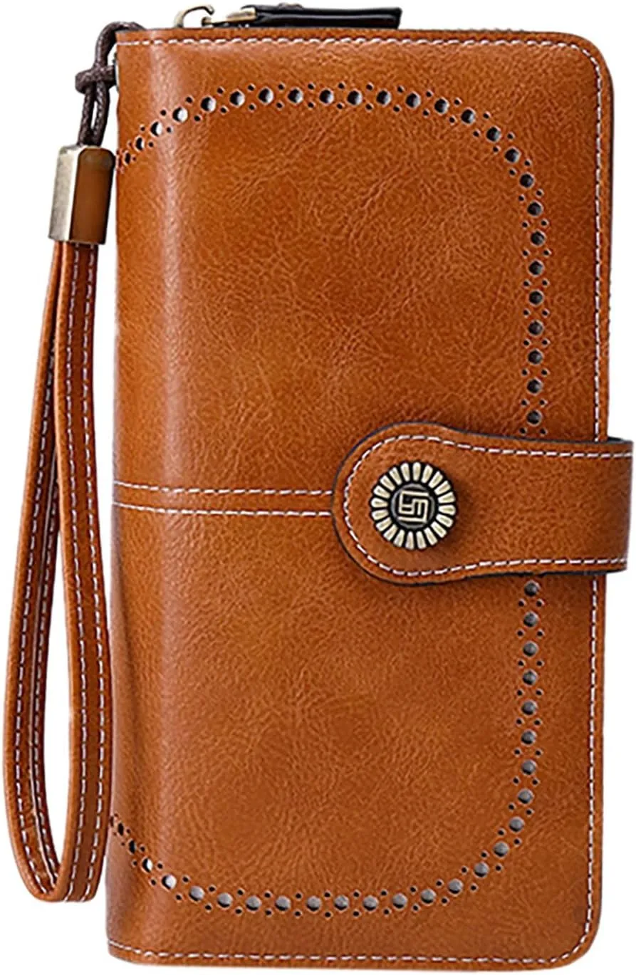 Rfid Wallet Women,Leather Wallet Wristlet for Women,Zip Around Bifold Rfid Blocking Large Capacity Clutch Purses Credit Card Wallet,Travel Wallet for Ladies Women Mom Girls