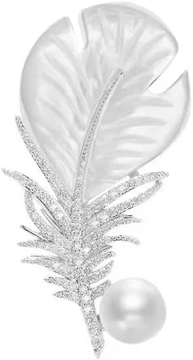 Rhinestone Feather Brooch Pin for Men Women Gold Silver Plated Elegant Delicate Leaves Hat Bag Suit Tie Crystal Pearl Lapel Brooches Trendy Jewelry Gifts