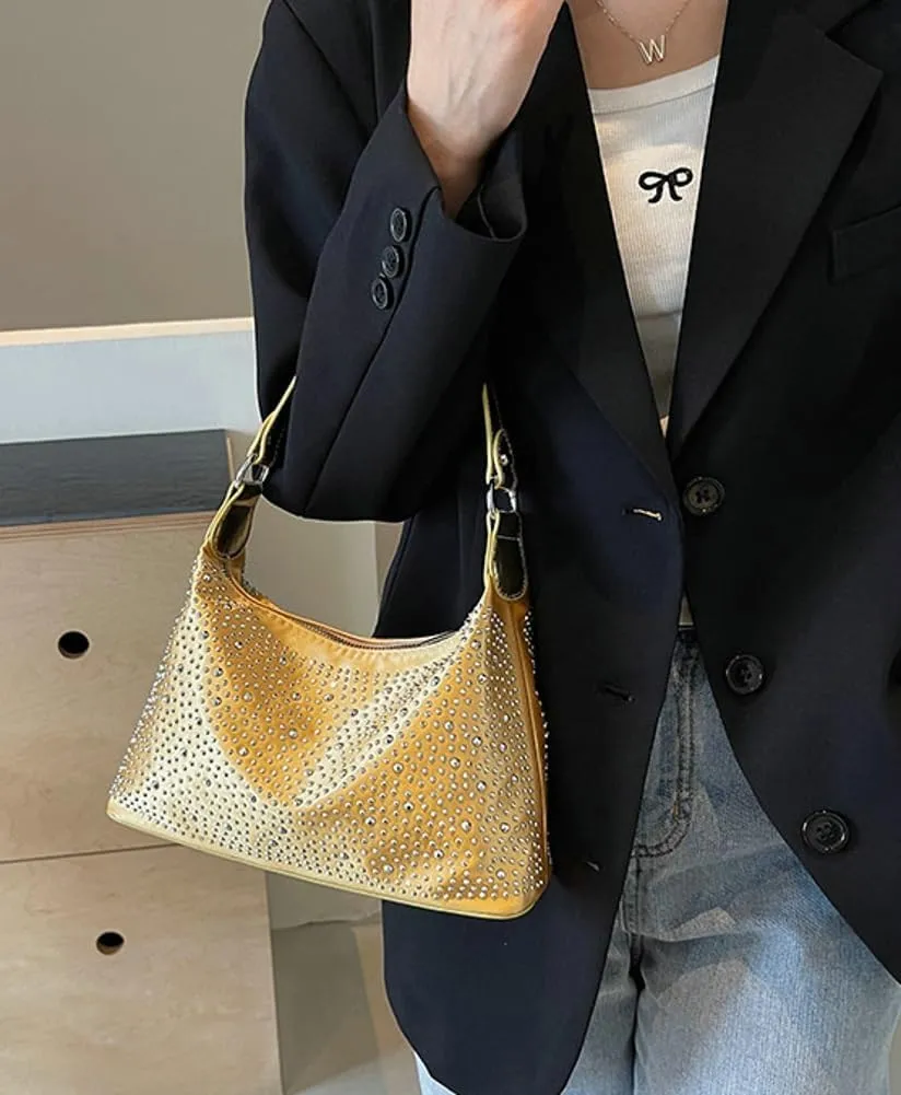 Rhinestone Purse for Women Crescent Shoulder Handbag Clutch Crossbody Bags Underarm Purse Bling Evening Bag Daily Bag