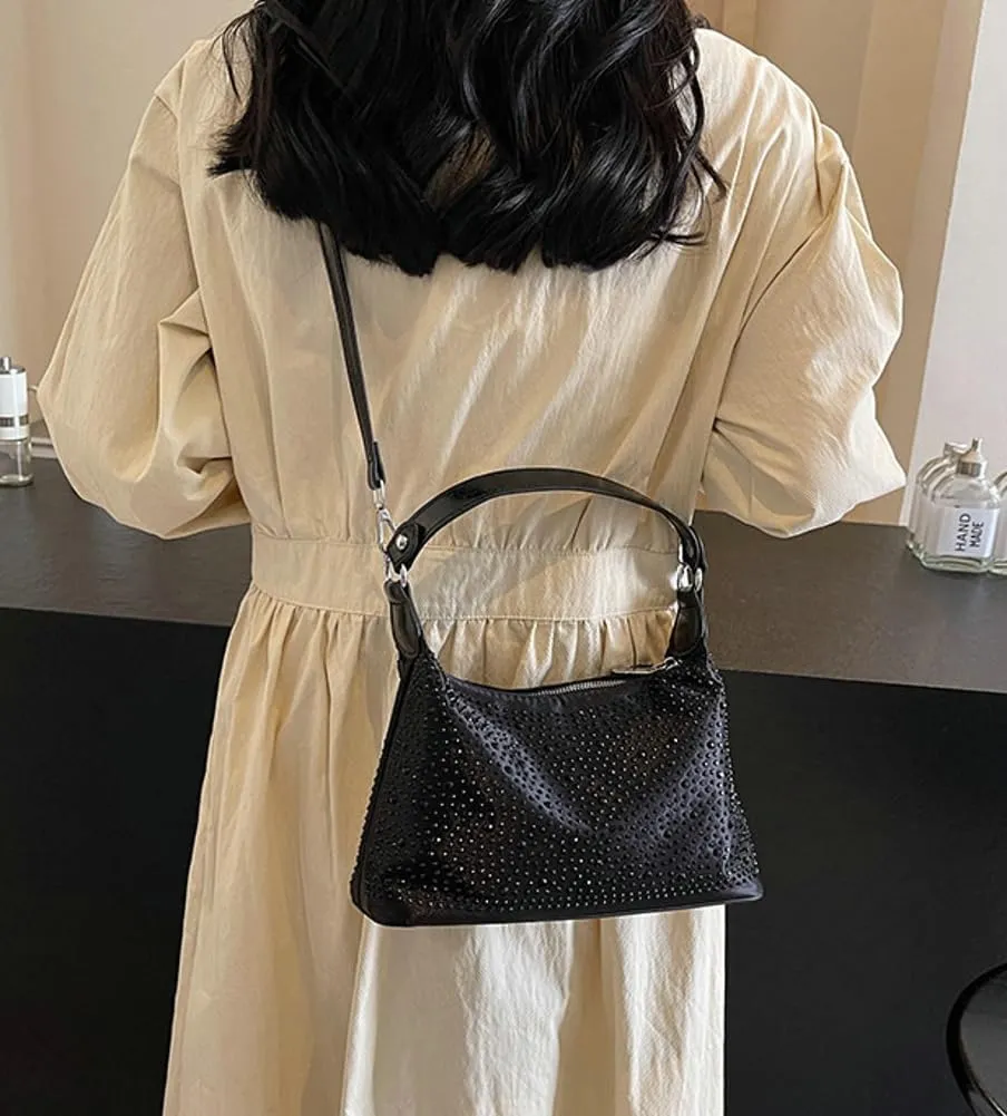 Rhinestone Purse for Women Crescent Shoulder Handbag Clutch Crossbody Bags Underarm Purse Bling Evening Bag Daily Bag