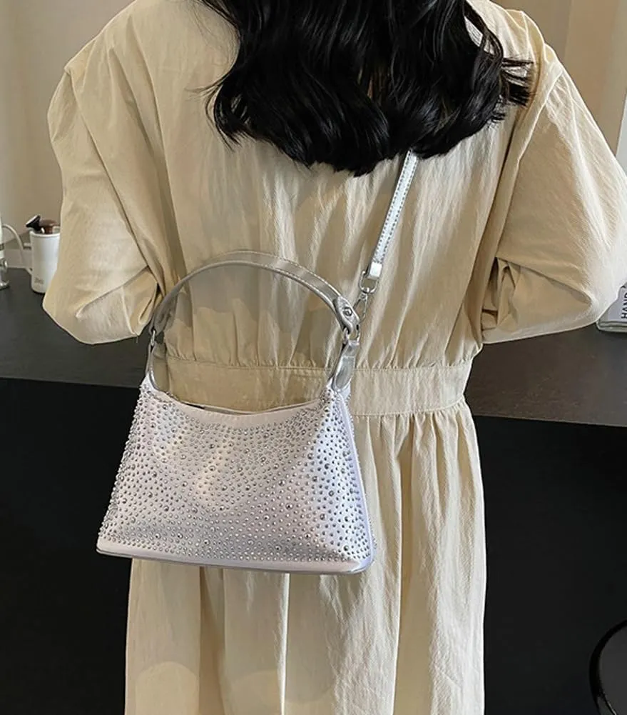 Rhinestone Purse for Women Crescent Shoulder Handbag Clutch Crossbody Bags Underarm Purse Bling Evening Bag Daily Bag