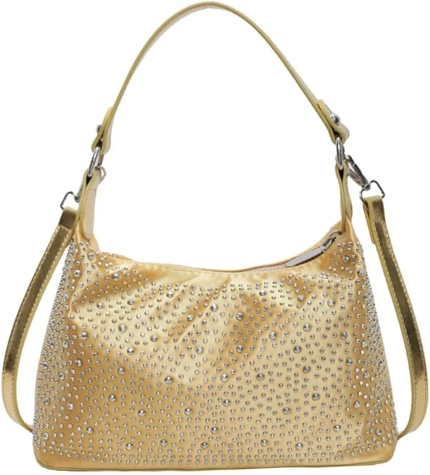 Rhinestone Purse for Women Crescent Shoulder Handbag Clutch Crossbody Bags Underarm Purse Bling Evening Bag Daily Bag