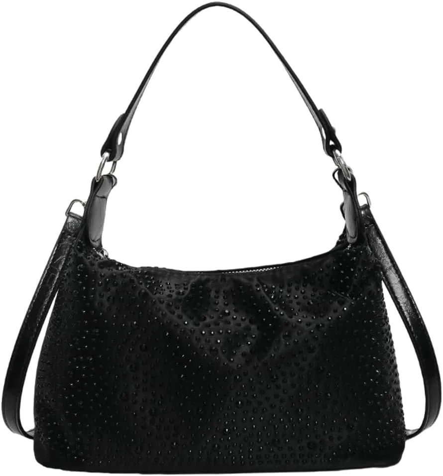 Rhinestone Purse for Women Crescent Shoulder Handbag Clutch Crossbody Bags Underarm Purse Bling Evening Bag Daily Bag