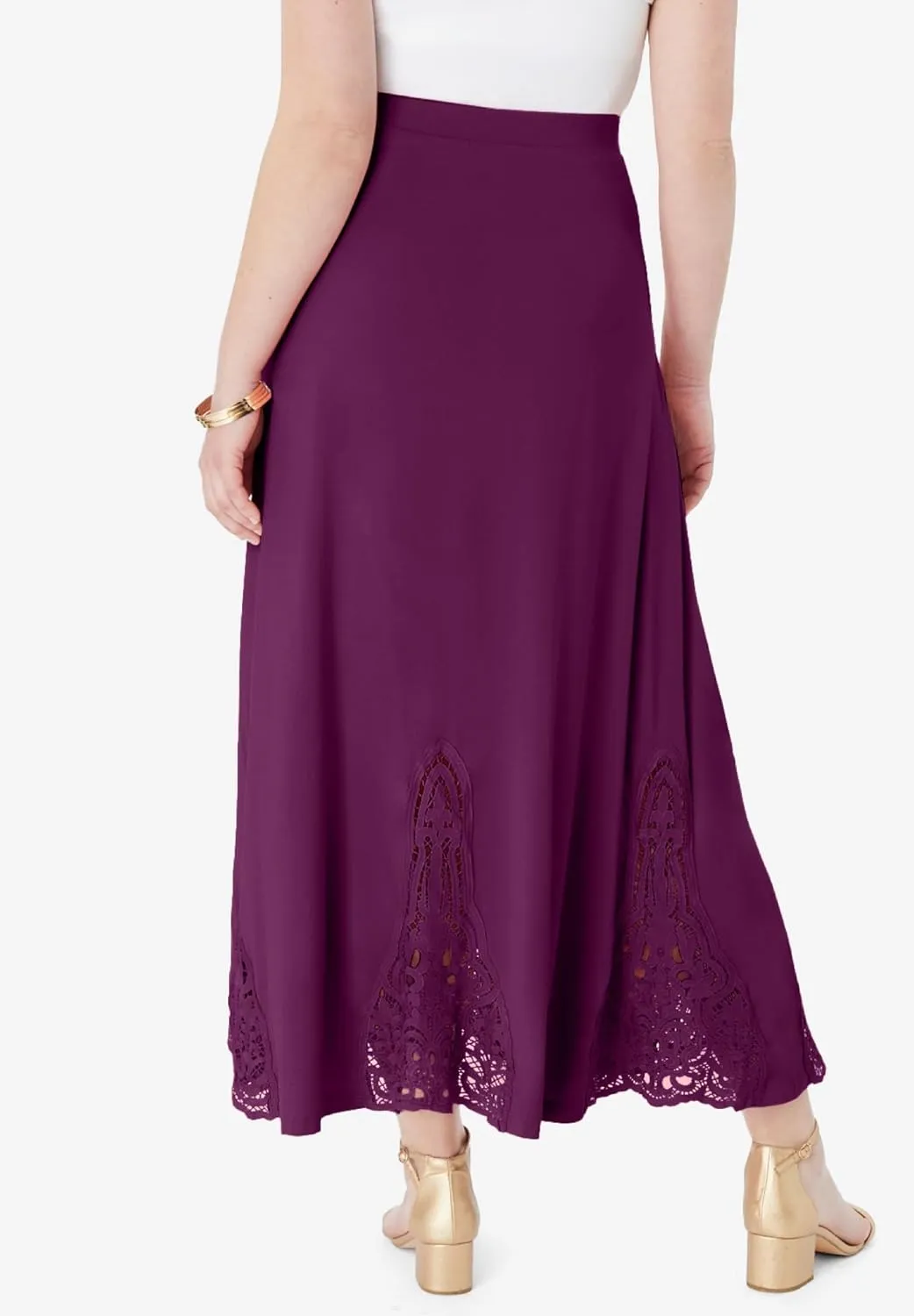 Roaman's Women's Plus Size Ultrasmooth Fabric Lace Maxi Skirt