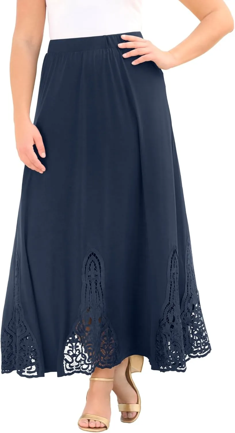 Roaman's Women's Plus Size Ultrasmooth Fabric Lace Maxi Skirt