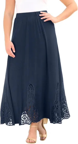 Roaman's Women's Plus Size Ultrasmooth Fabric Lace Maxi Skirt