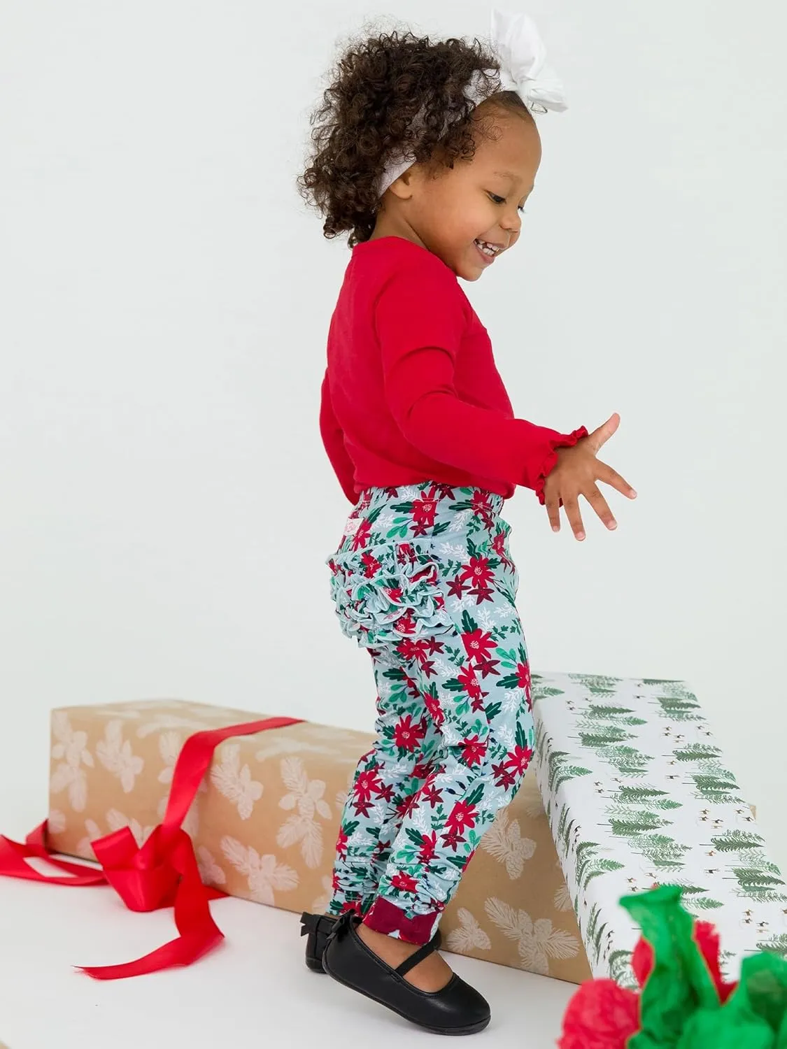 RuffleButts Baby/Toddler Girls Stretchy Ruched Bow Leggings