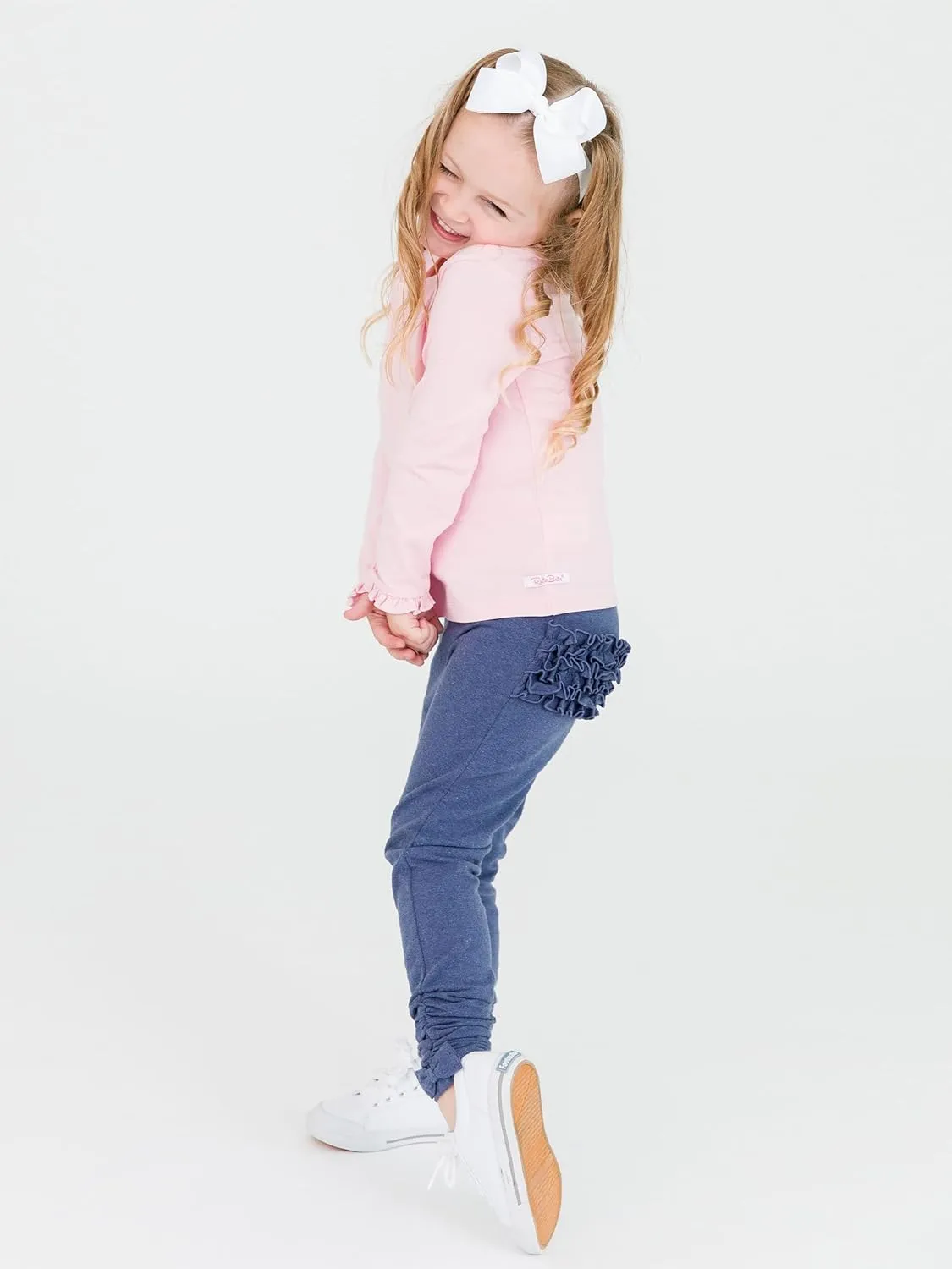RuffleButts Baby/Toddler Girls Stretchy Ruched Bow Leggings