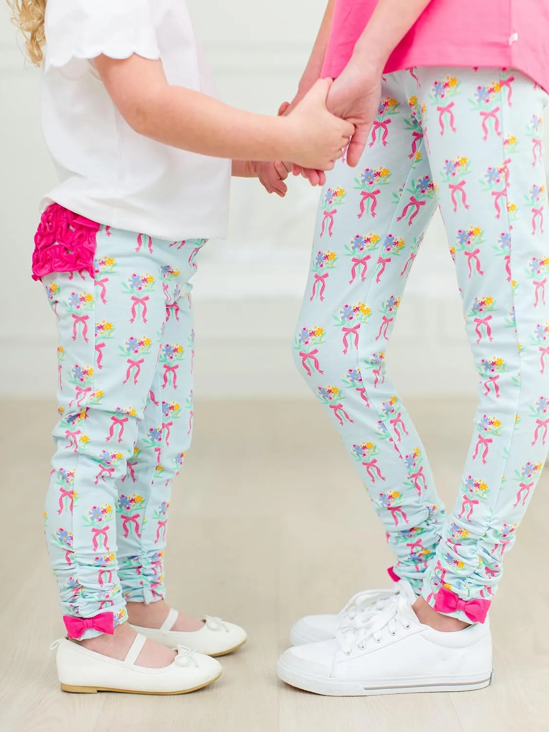 RuffleButts Baby/Toddler Girls Stretchy Ruched Bow Leggings