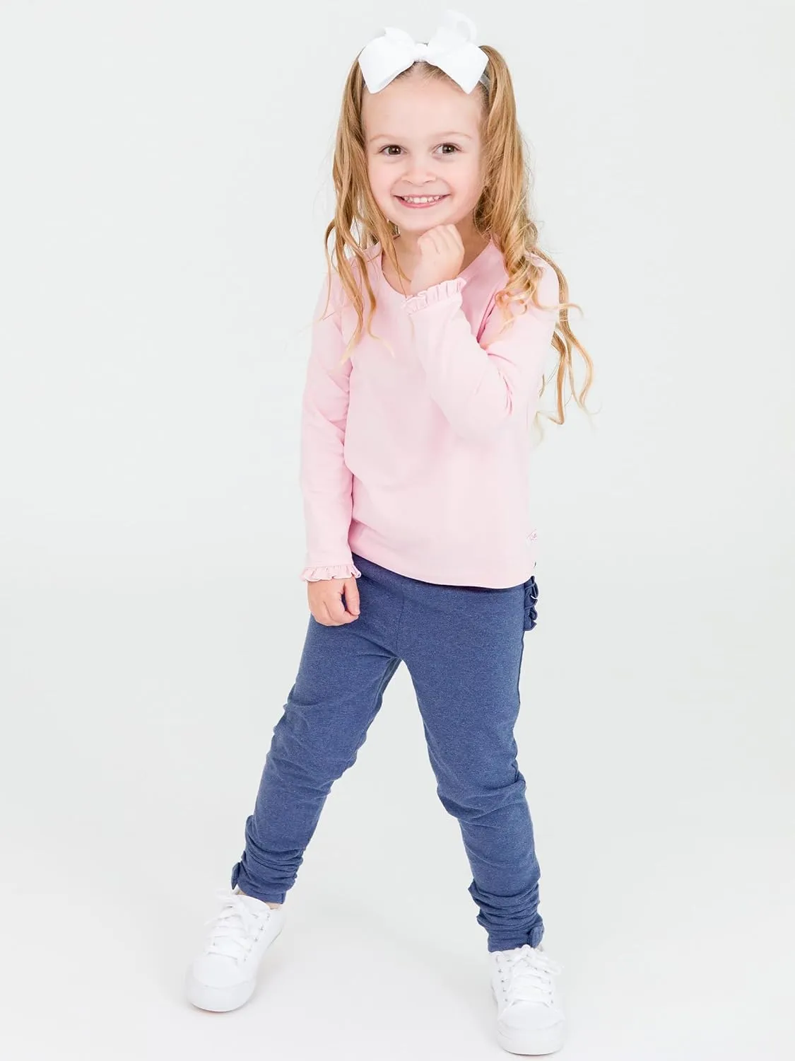 RuffleButts Baby/Toddler Girls Stretchy Ruched Bow Leggings