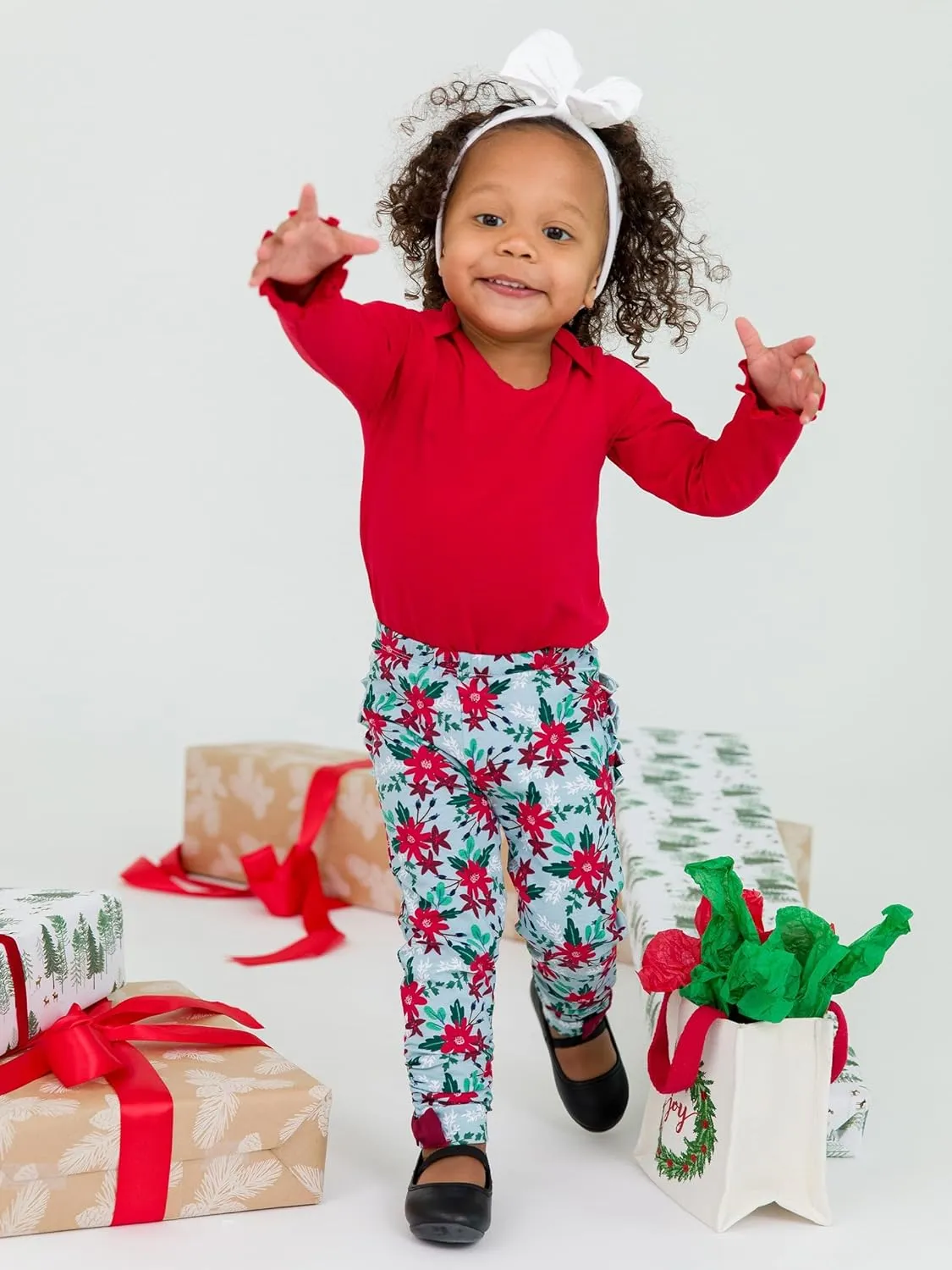 RuffleButts Baby/Toddler Girls Stretchy Ruched Bow Leggings