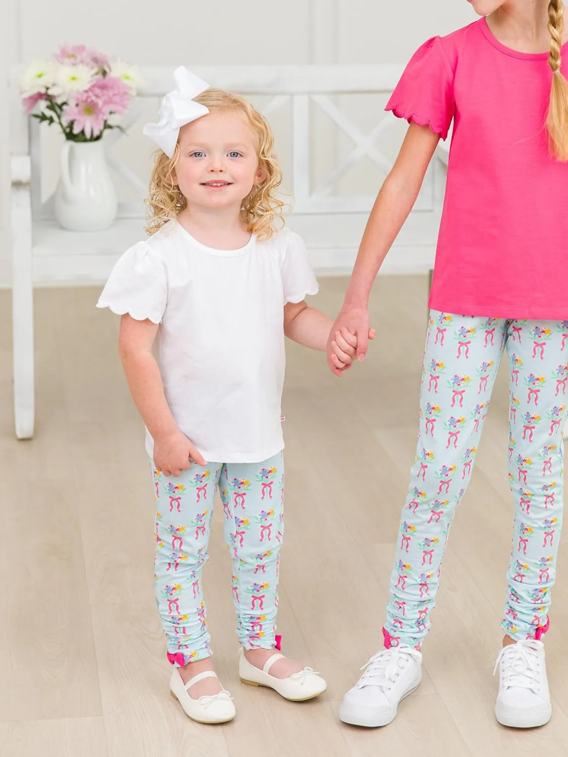 RuffleButts Baby/Toddler Girls Stretchy Ruched Bow Leggings