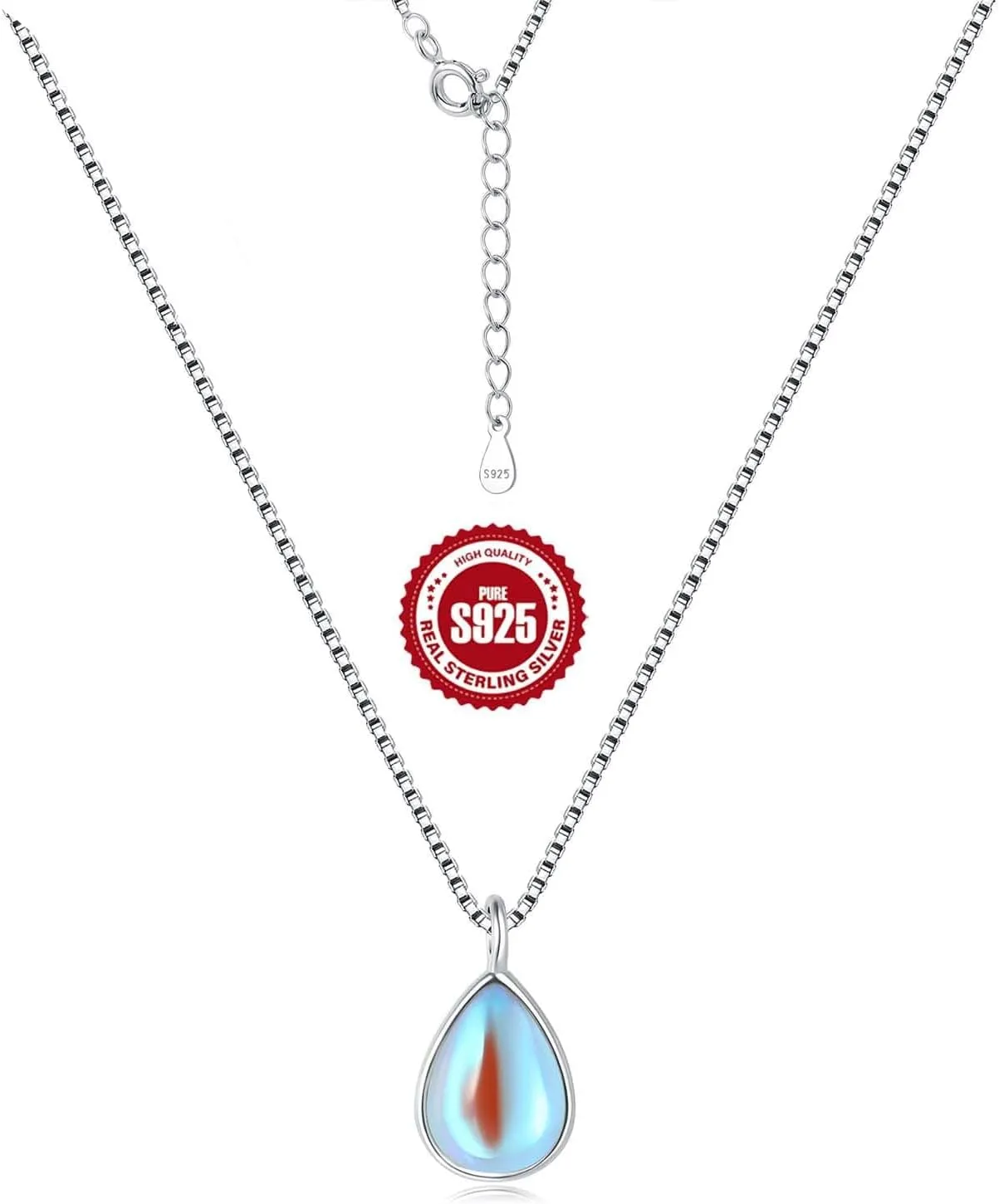 S925 Sterling Silver Moonstone Necklace for Women Teardrop Rainbow New Beginnings Moon Necklace,Healing Stone Jewelry,Gift for Divorce Recovery, Graduation, Pregnancy