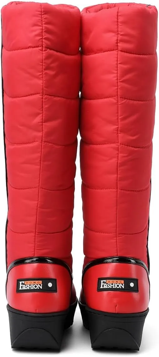 SACFOF Women Furry Snow Boots Waterproof Rain Warm Round Toe Non-Slip Comfort Platform Thick Faux Fur Lined Winter Knee High Boots