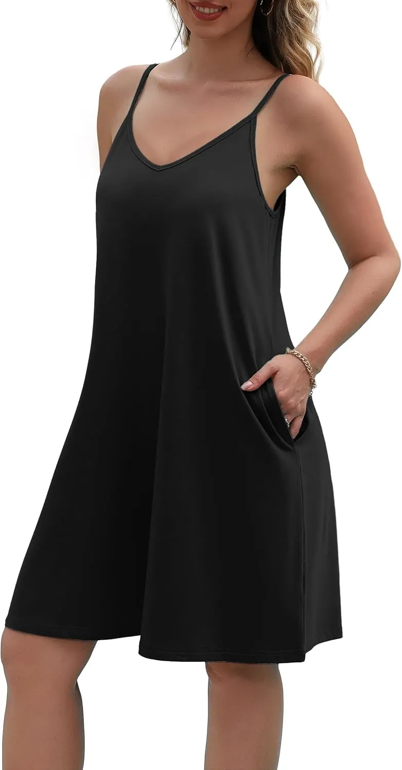 SAMPEEL Summer Dresses Spaghetti Strap Flowy Cami Dresses Sundresses Cover Ups