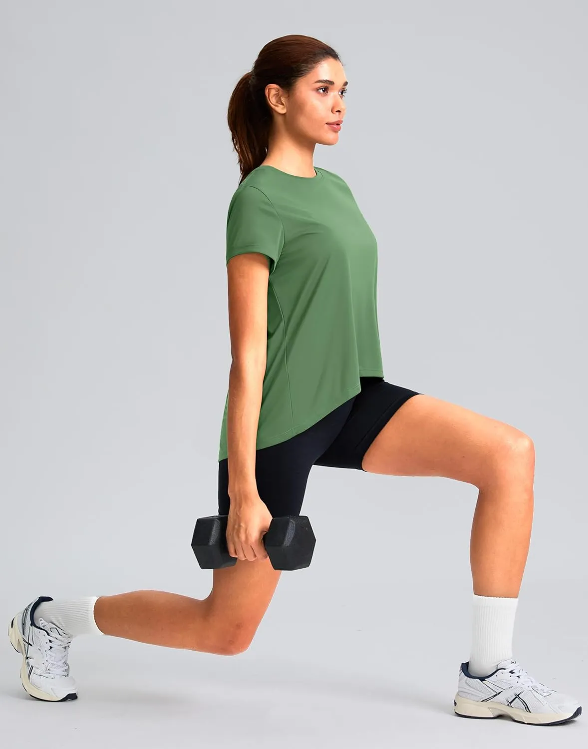 SANTINY Short Sleeve Workout Tops for Women Loose Yoga T-Shirts Sun Protection Breathable Running Athletic Tee Shirts
