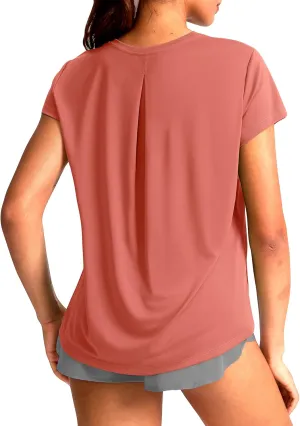 SANTINY Short Sleeve Workout Tops for Women Loose Yoga T-Shirts Sun Protection Breathable Running Athletic Tee Shirts