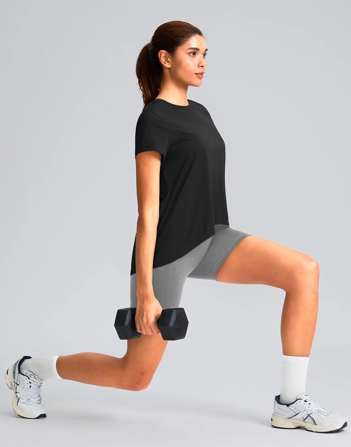 SANTINY Short Sleeve Workout Tops for Women Loose Yoga T-Shirts Sun Protection Breathable Running Athletic Tee Shirts