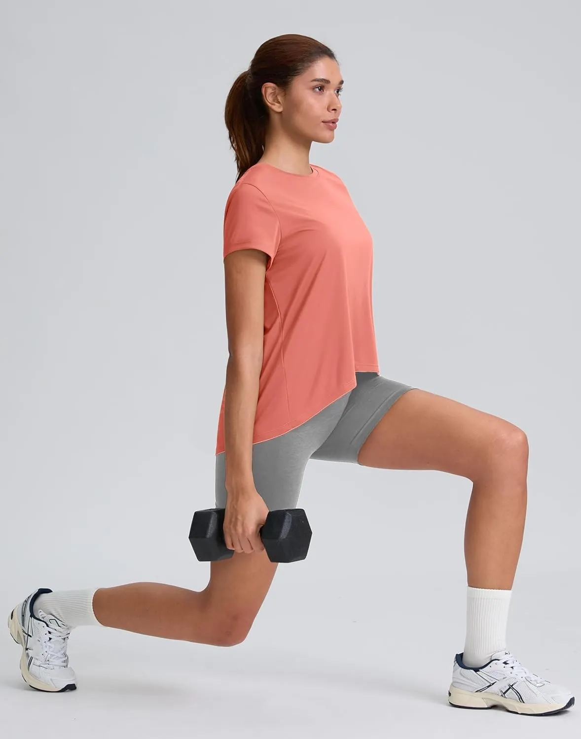 SANTINY Short Sleeve Workout Tops for Women Loose Yoga T-Shirts Sun Protection Breathable Running Athletic Tee Shirts