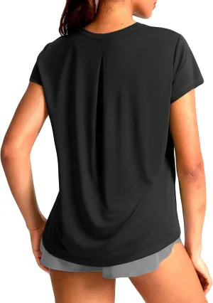 SANTINY Short Sleeve Workout Tops for Women Loose Yoga T-Shirts Sun Protection Breathable Running Athletic Tee Shirts