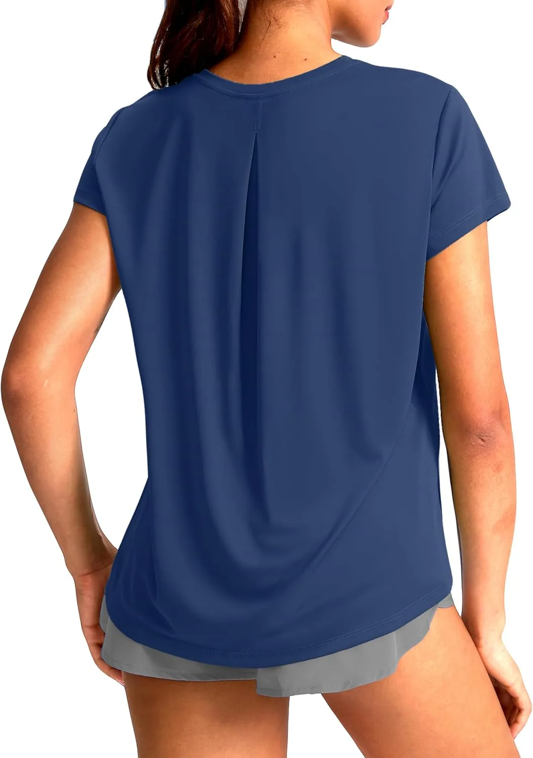 SANTINY Short Sleeve Workout Tops for Women Loose Yoga T-Shirts Sun Protection Breathable Running Athletic Tee Shirts