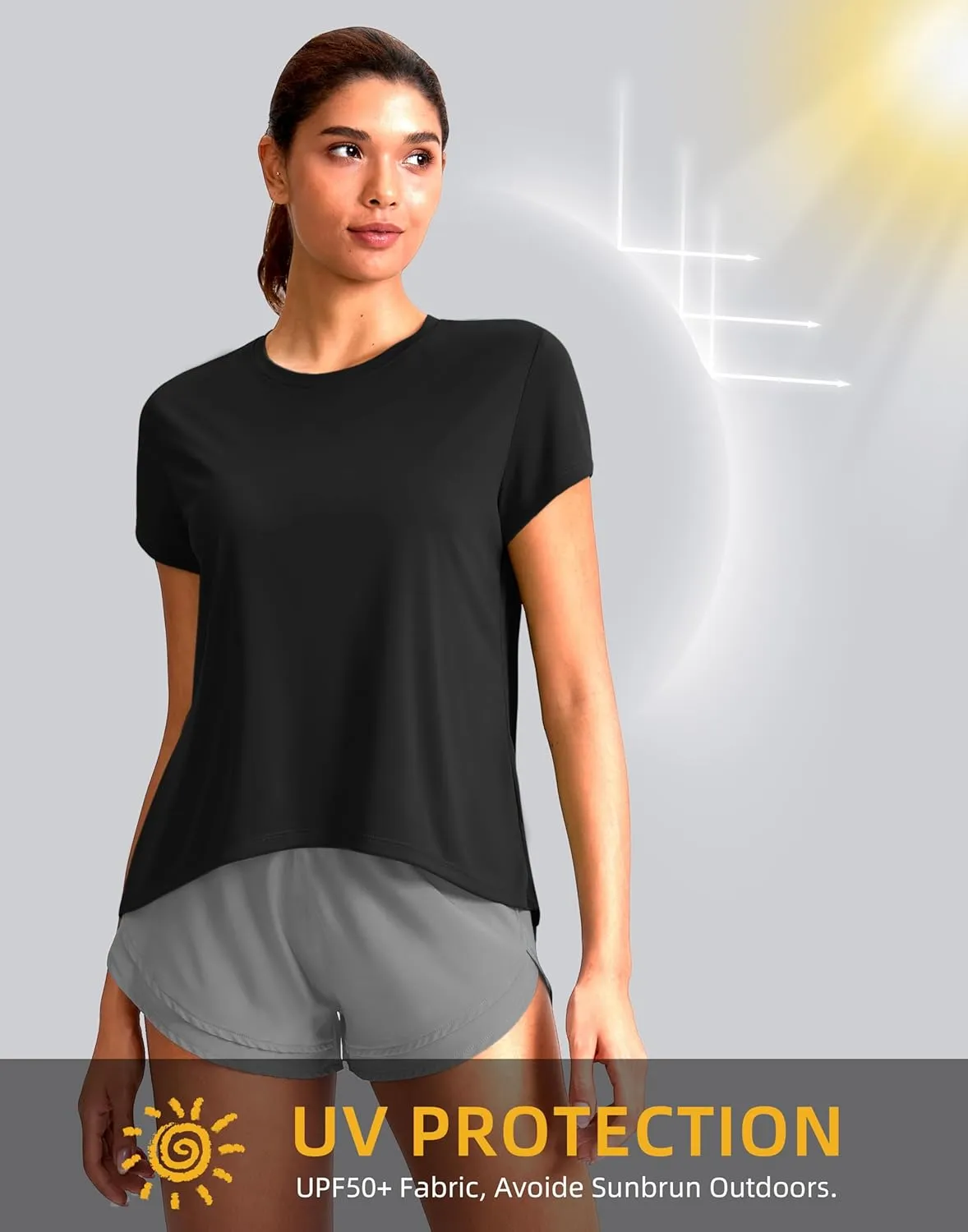 SANTINY Short Sleeve Workout Tops for Women Loose Yoga T-Shirts Sun Protection Breathable Running Athletic Tee Shirts