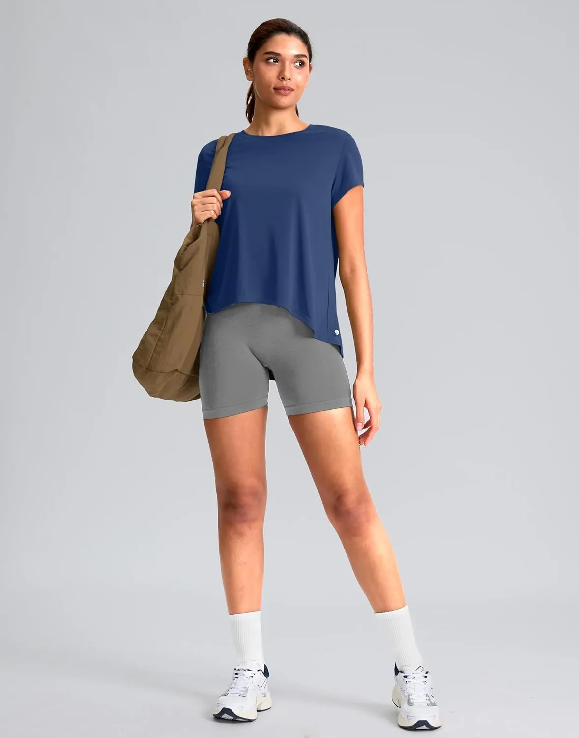 SANTINY Short Sleeve Workout Tops for Women Loose Yoga T-Shirts Sun Protection Breathable Running Athletic Tee Shirts