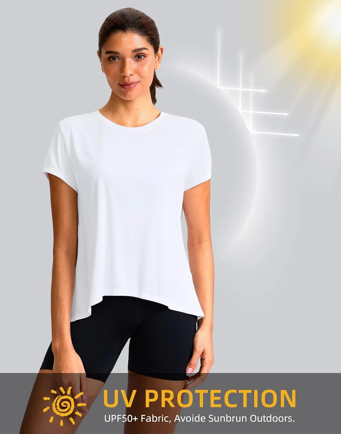 SANTINY Short Sleeve Workout Tops for Women Loose Yoga T-Shirts Sun Protection Breathable Running Athletic Tee Shirts