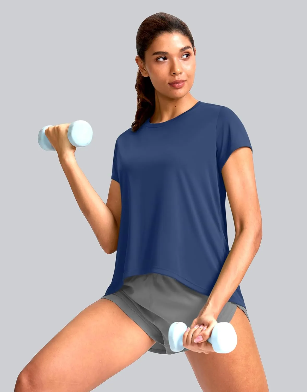 SANTINY Short Sleeve Workout Tops for Women Loose Yoga T-Shirts Sun Protection Breathable Running Athletic Tee Shirts