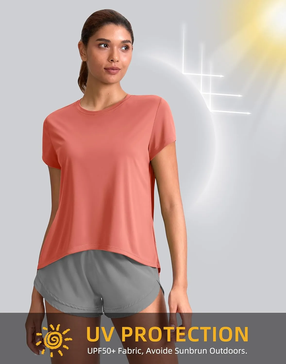 SANTINY Short Sleeve Workout Tops for Women Loose Yoga T-Shirts Sun Protection Breathable Running Athletic Tee Shirts