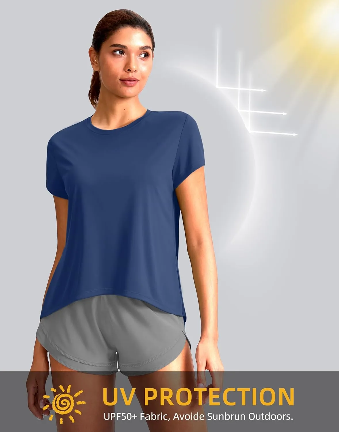 SANTINY Short Sleeve Workout Tops for Women Loose Yoga T-Shirts Sun Protection Breathable Running Athletic Tee Shirts