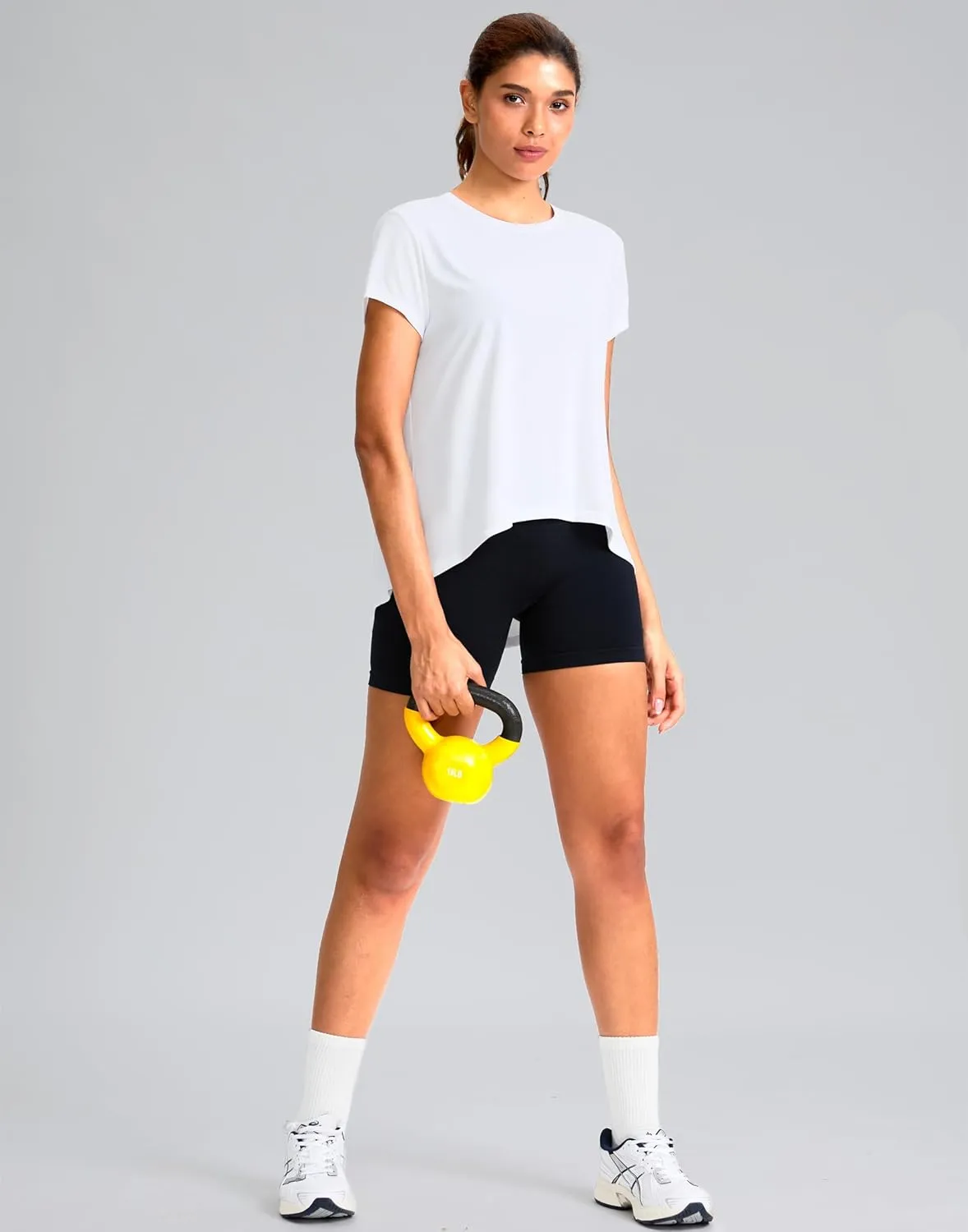 SANTINY Short Sleeve Workout Tops for Women Loose Yoga T-Shirts Sun Protection Breathable Running Athletic Tee Shirts