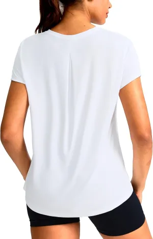 SANTINY Short Sleeve Workout Tops for Women Loose Yoga T-Shirts Sun Protection Breathable Running Athletic Tee Shirts