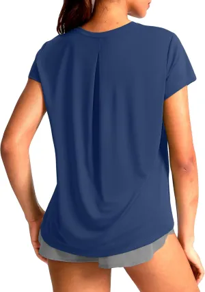 SANTINY Short Sleeve Workout Tops for Women Loose Yoga T-Shirts Sun Protection Breathable Running Athletic Tee Shirts