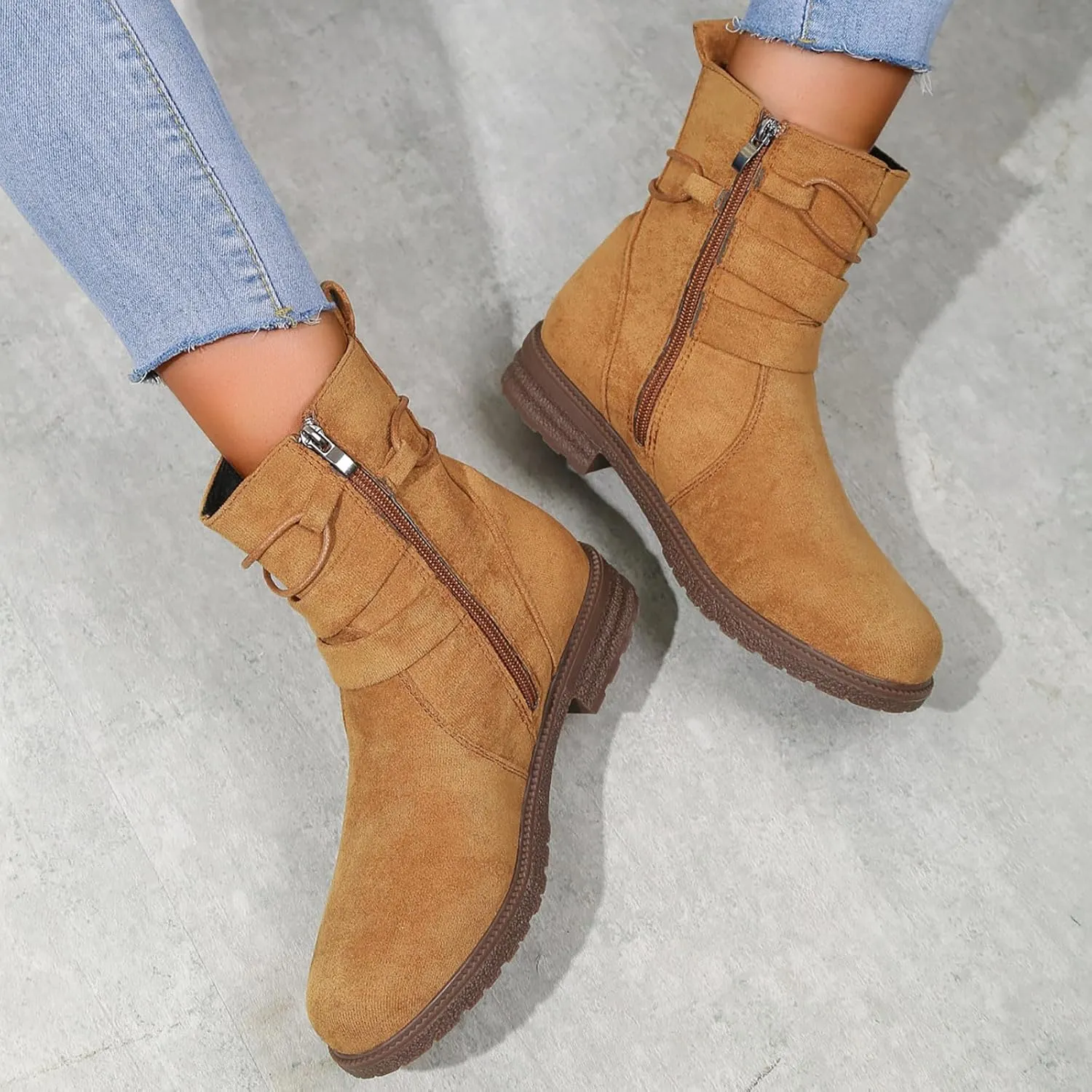 SBGMoSJ Extra Wide Calf Wedge Boots White Western Booties Women Ankle Boots Black Heeled Combat Boots Knee High Brown Calf High Boots for Women Flat Womens Mid Calf Combat Boots Brown