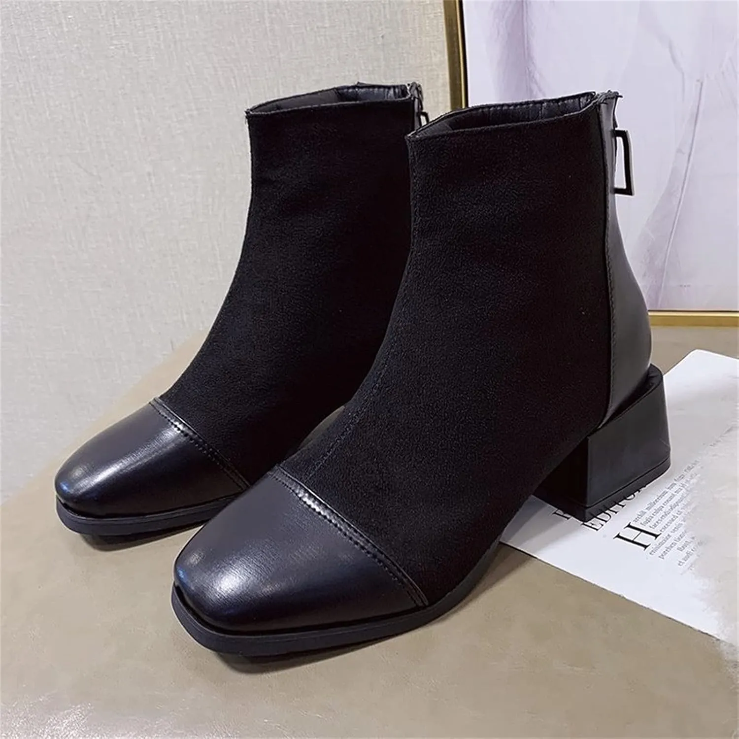 SBGMoSJ Womens Black Open Toe Booties And Ankle Boots Women's Wide Width Black Booties Fall Booties for Women 2023 Open Toe Fall Booties for Women No Heel Women Ankle Boots Winter