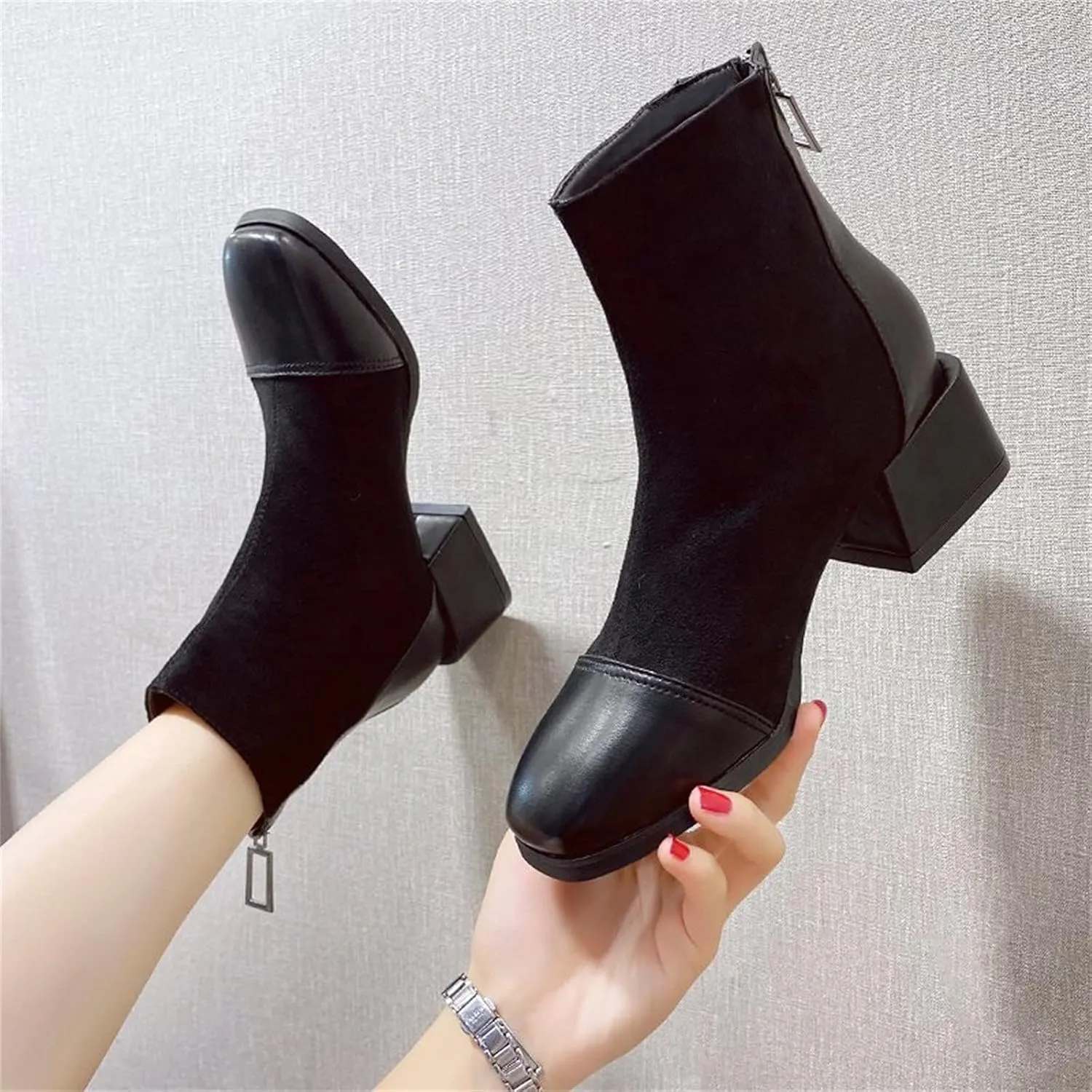 SBGMoSJ Womens Black Open Toe Booties And Ankle Boots Women's Wide Width Black Booties Fall Booties for Women 2023 Open Toe Fall Booties for Women No Heel Women Ankle Boots Winter