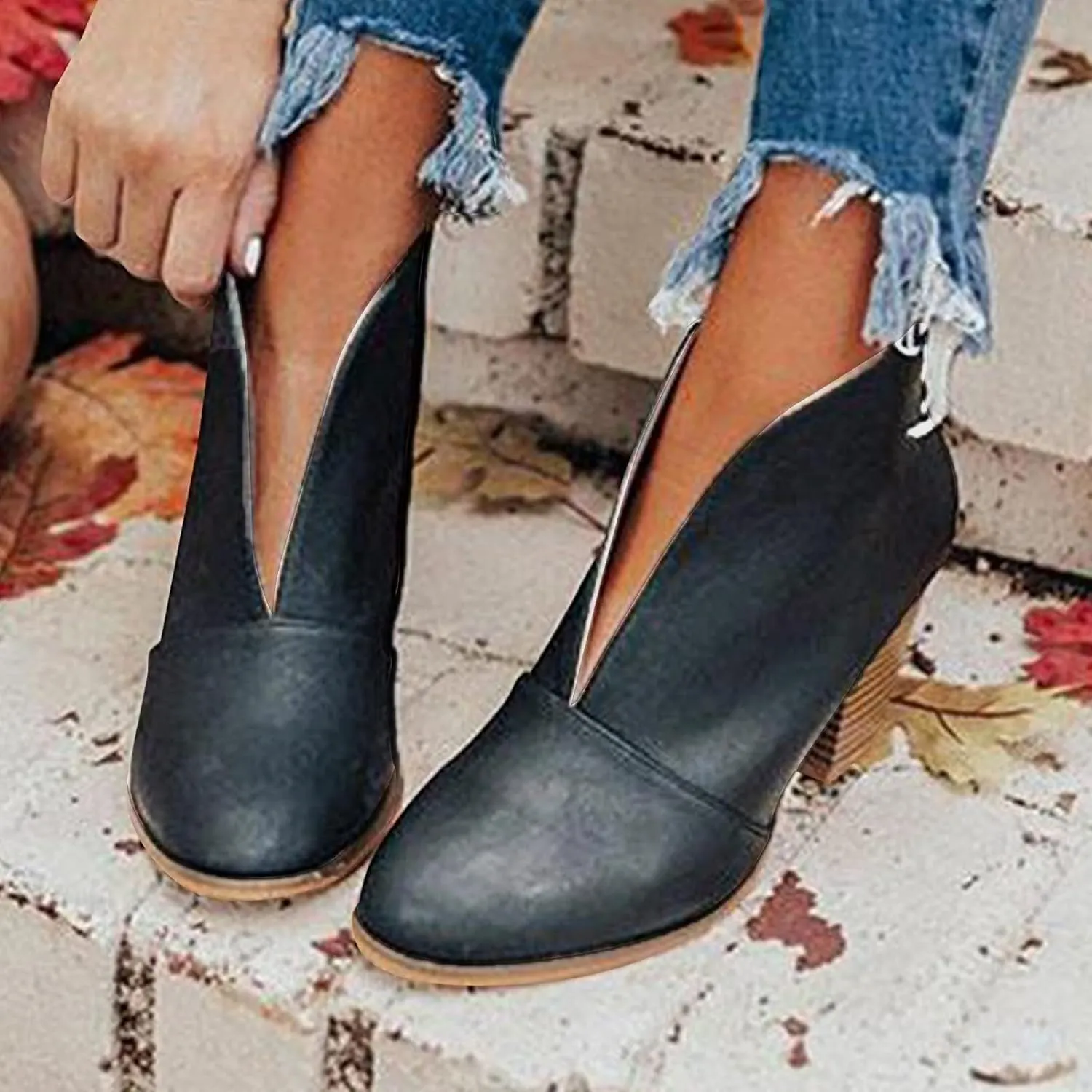 SBGMoSJ Womens Black Open Toe Booties And Ankle Boots Women's Wide Width Black Booties Fall Booties for Women 2023 Open Toe Fall Booties for Women No Heel Women Ankle Boots Winter