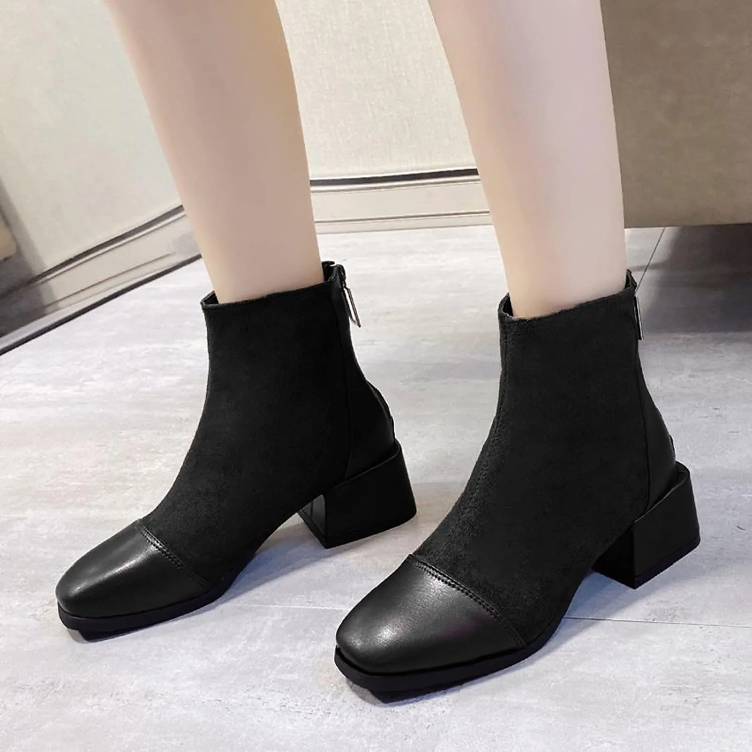 SBGMoSJ Womens Black Open Toe Booties And Ankle Boots Women's Wide Width Black Booties Fall Booties for Women 2023 Open Toe Fall Booties for Women No Heel Women Ankle Boots Winter