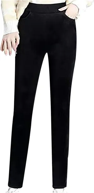 sdbrld Corduroy Pants for Women Vintage High Waisted Straight Wide Leg Pants Fall Winter Work Lounge Trousers with Pockets