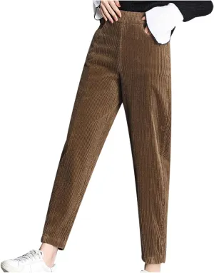 sdbrld Corduroy Pants for Women Vintage High Waisted Straight Wide Leg Pants Fall Winter Work Lounge Trousers with Pockets