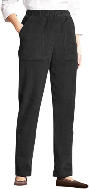 SERYU Women High Waisted Corduroy Pants Elastic High Waist Straight Wide Leg Pants Vintage Lounge Work Trousers with Pockets