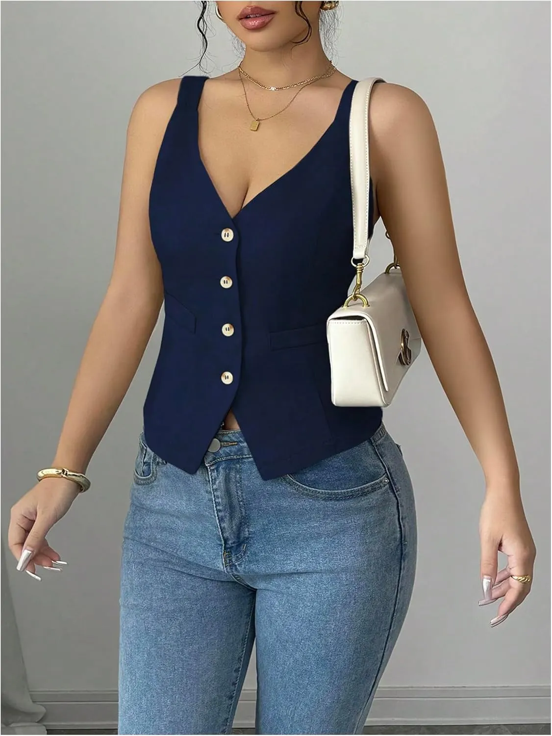 SHENHE Women's Button Up V Neck Vest Casual Business Waistcoat Blazer Vests Tank Top
