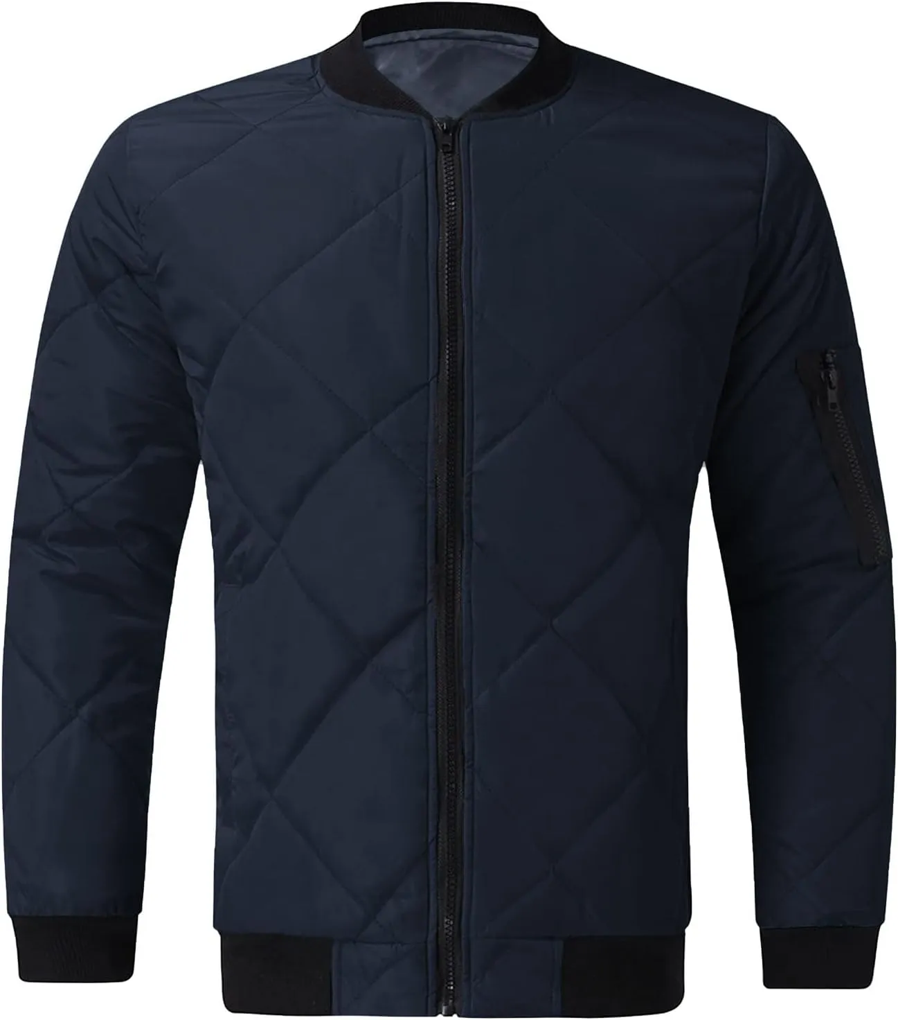 SHOPESSA Men's Winter Coat Casual Mock Neck Zip Up Down Jacket Padded Bomber Jacket Men Relaxed Fit Diamond Quilted Jackets