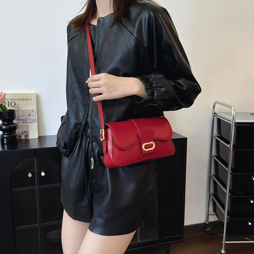 Shoulder Bag for Women Closure Flap Handbag PU Leather Zipper Clutch Bag Solid Color Satchel Purse Travel Shopping